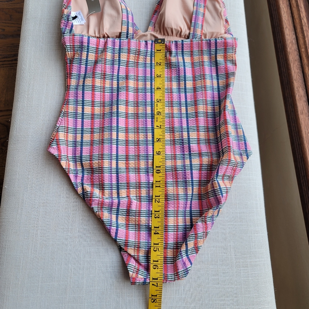 New! J. Crew sz 6 Tie-shoulder one-piece Pink Plaid Swimsuit Madras NWT - Picture 12 of 14